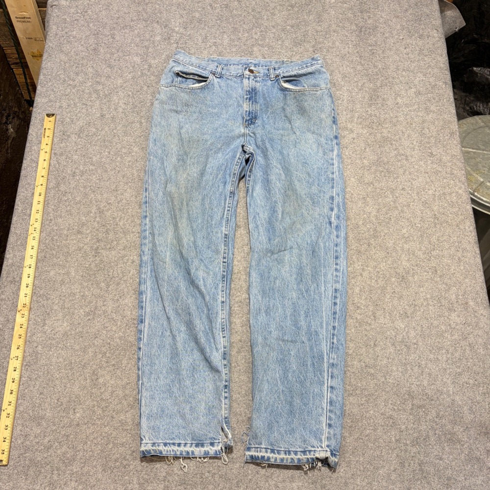 Vintage Lee Mens Light Wash Straight Leg Denim Jeans Distressed Hems 36x31